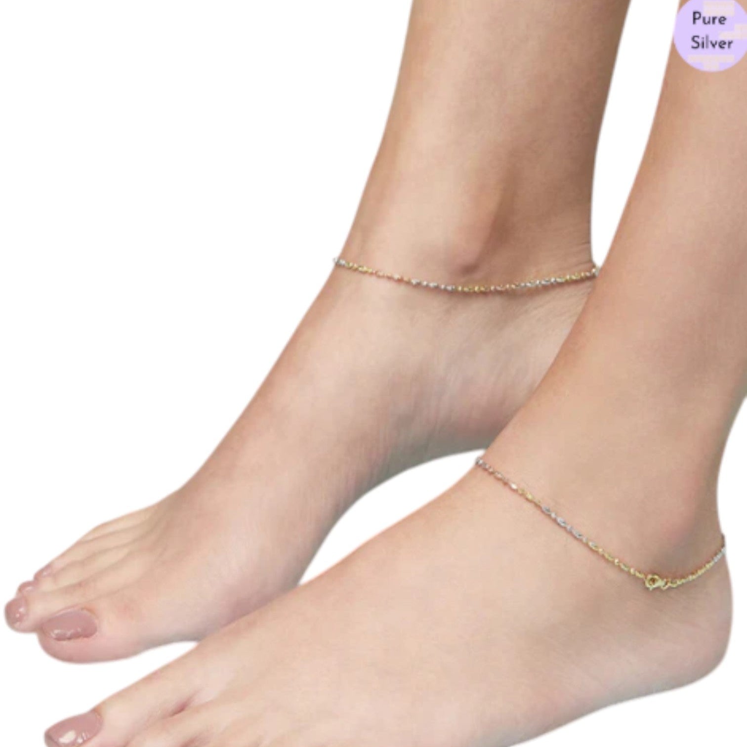Triple Tone Weave Chain 925 Silver Anklet By Kesardeep Impex For Women